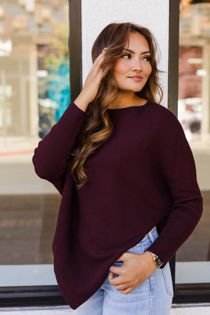The Vine To Wine Pointed Hem Dolman Sleeve Sweater