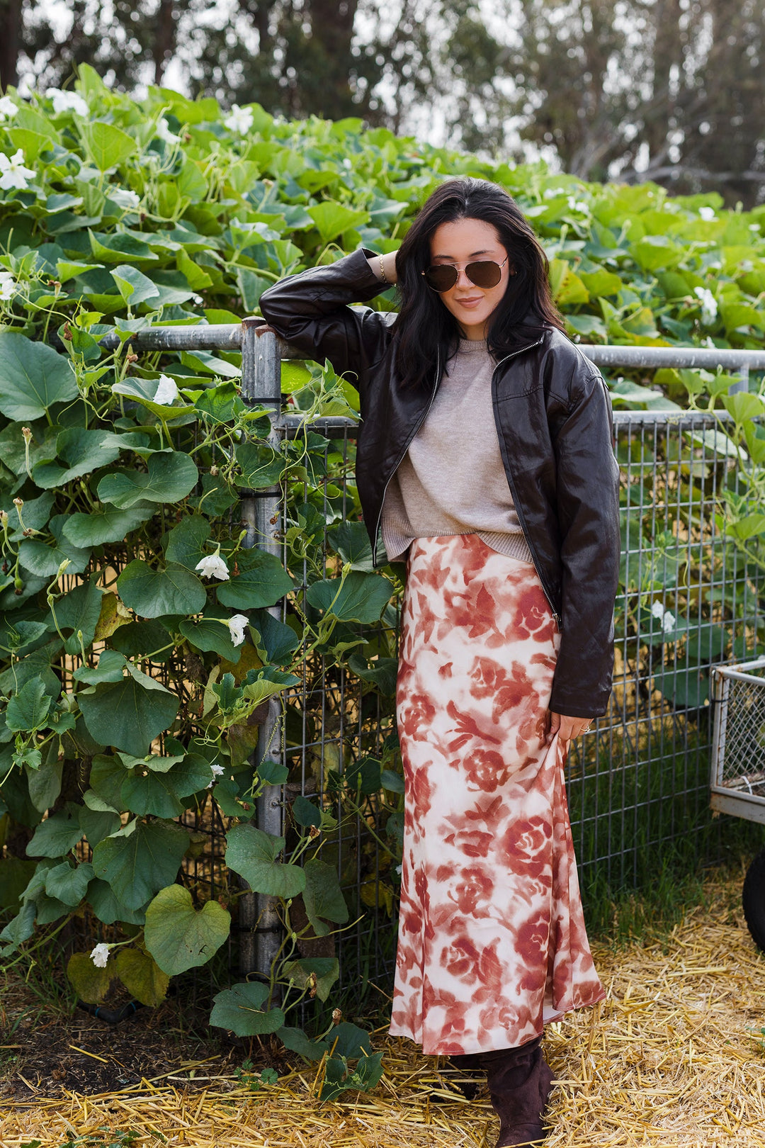The Changing Leaves Patterned Satin Maxi Skirt