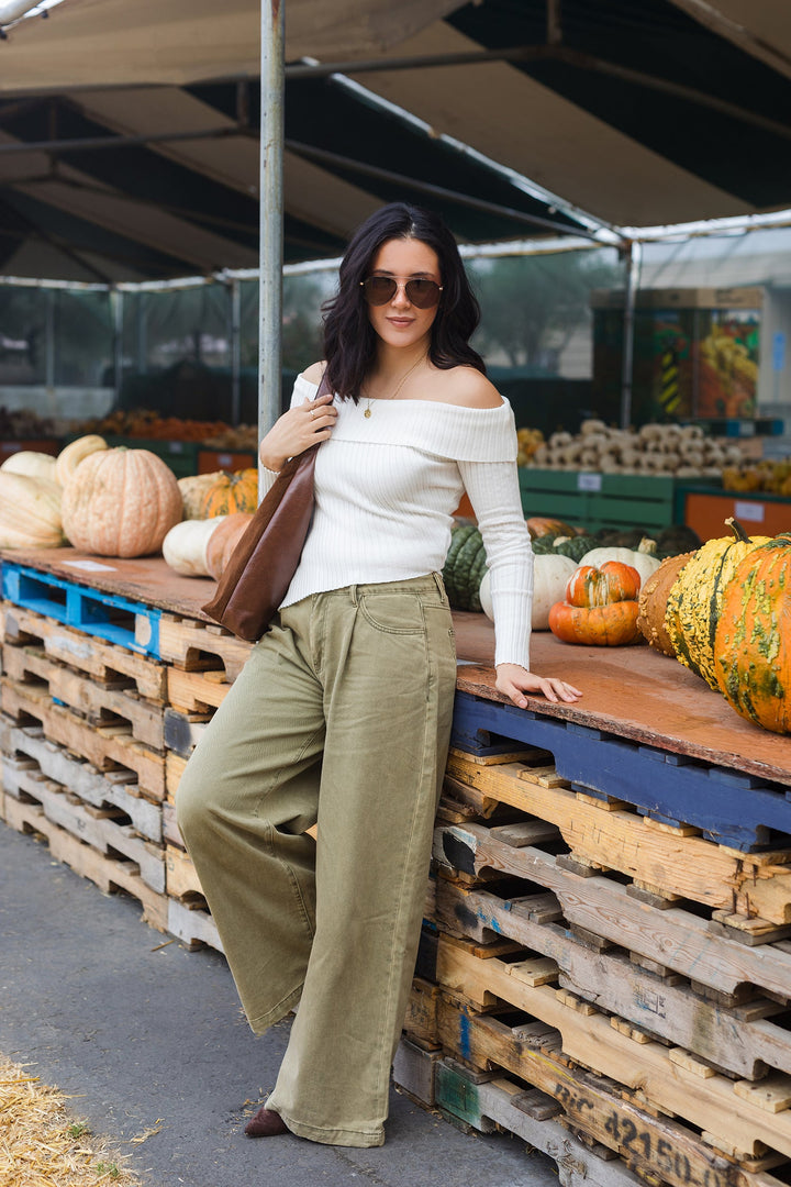 The Adriana Asymmetric Rib Off Shoulder Top