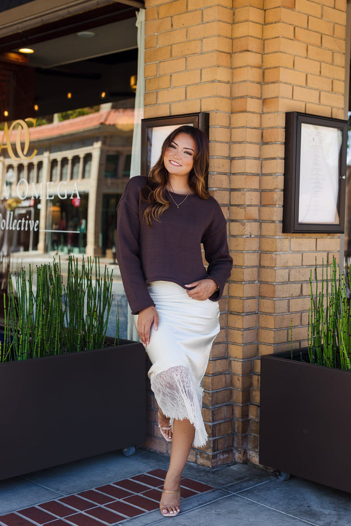 The Christine Rolled Hem Drop Shoulder Sweater