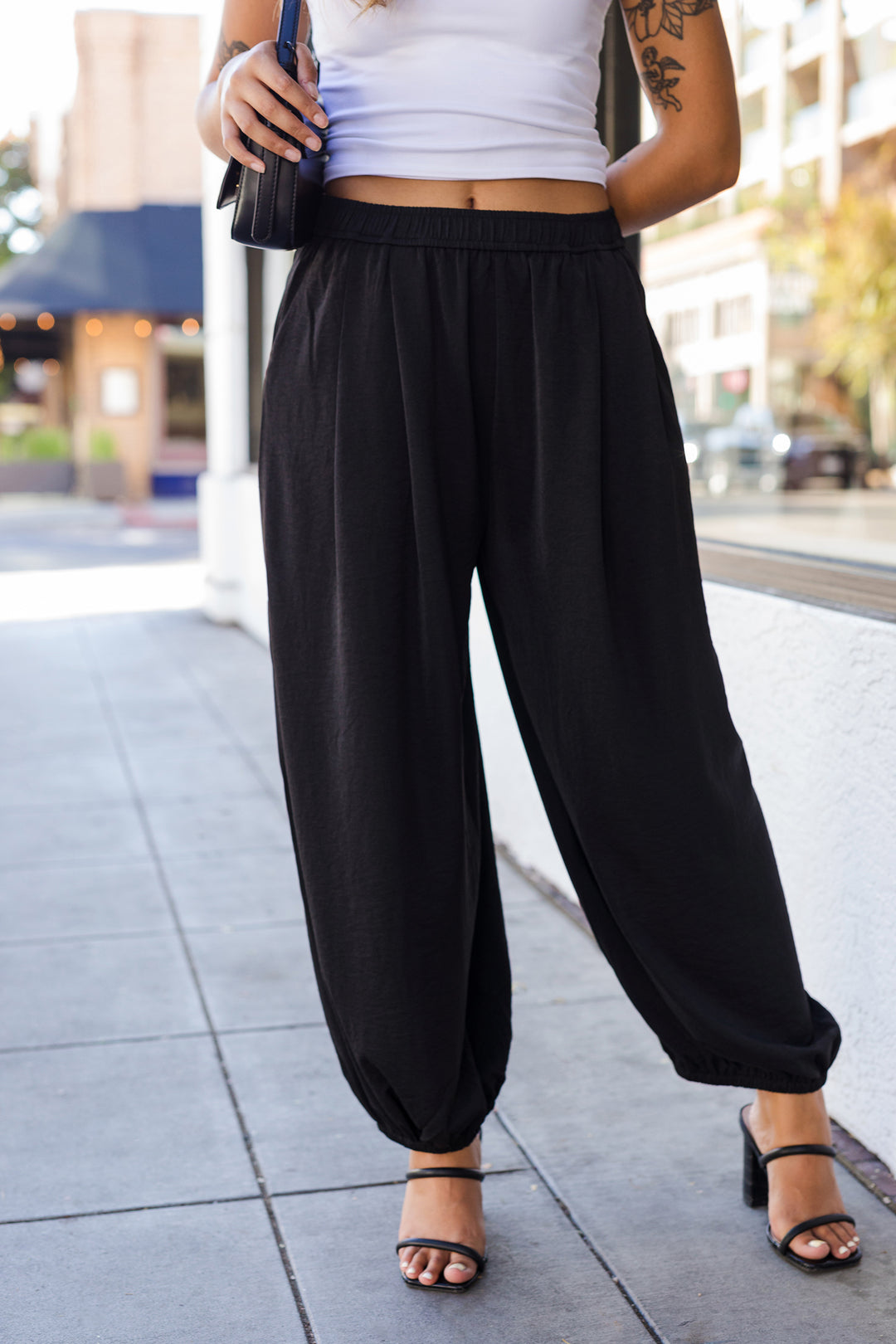 The Christina Black Satin Balloon Pants