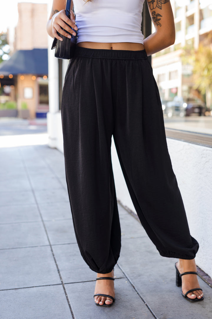 The Christina Black Satin Balloon Pants