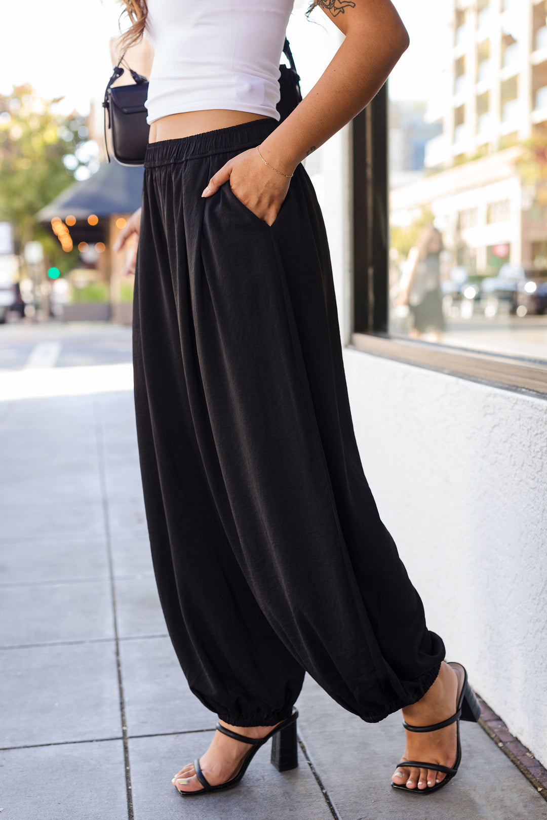 The Christina Black Satin Balloon Pants