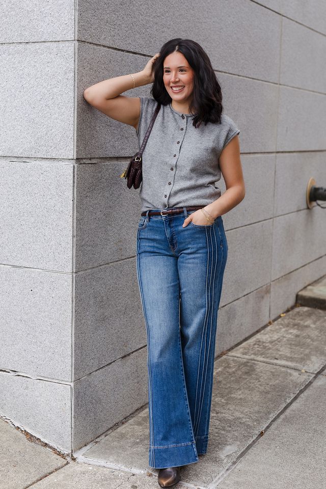The Dakota Medium Wash Pintuck 33" Inseam Flared Jeans by Hidden