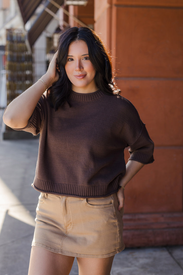 The Changing Seasons Exposed Seam Short Sleeve Sweater