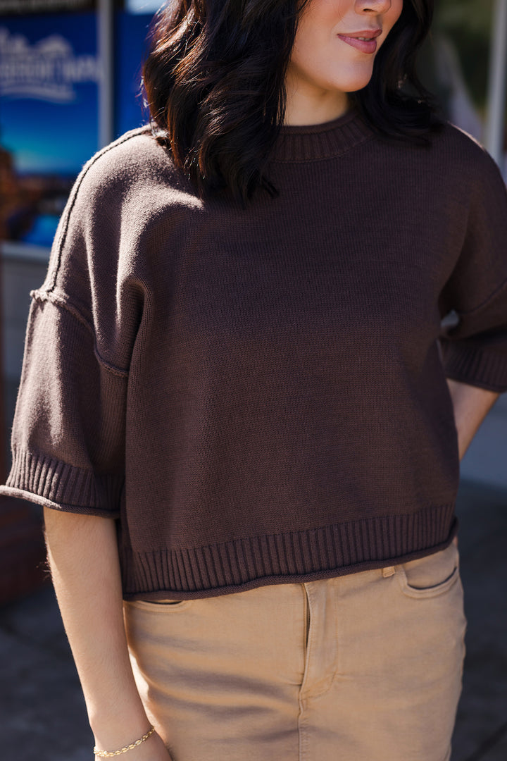 The Changing Seasons Exposed Seam Short Sleeve Sweater