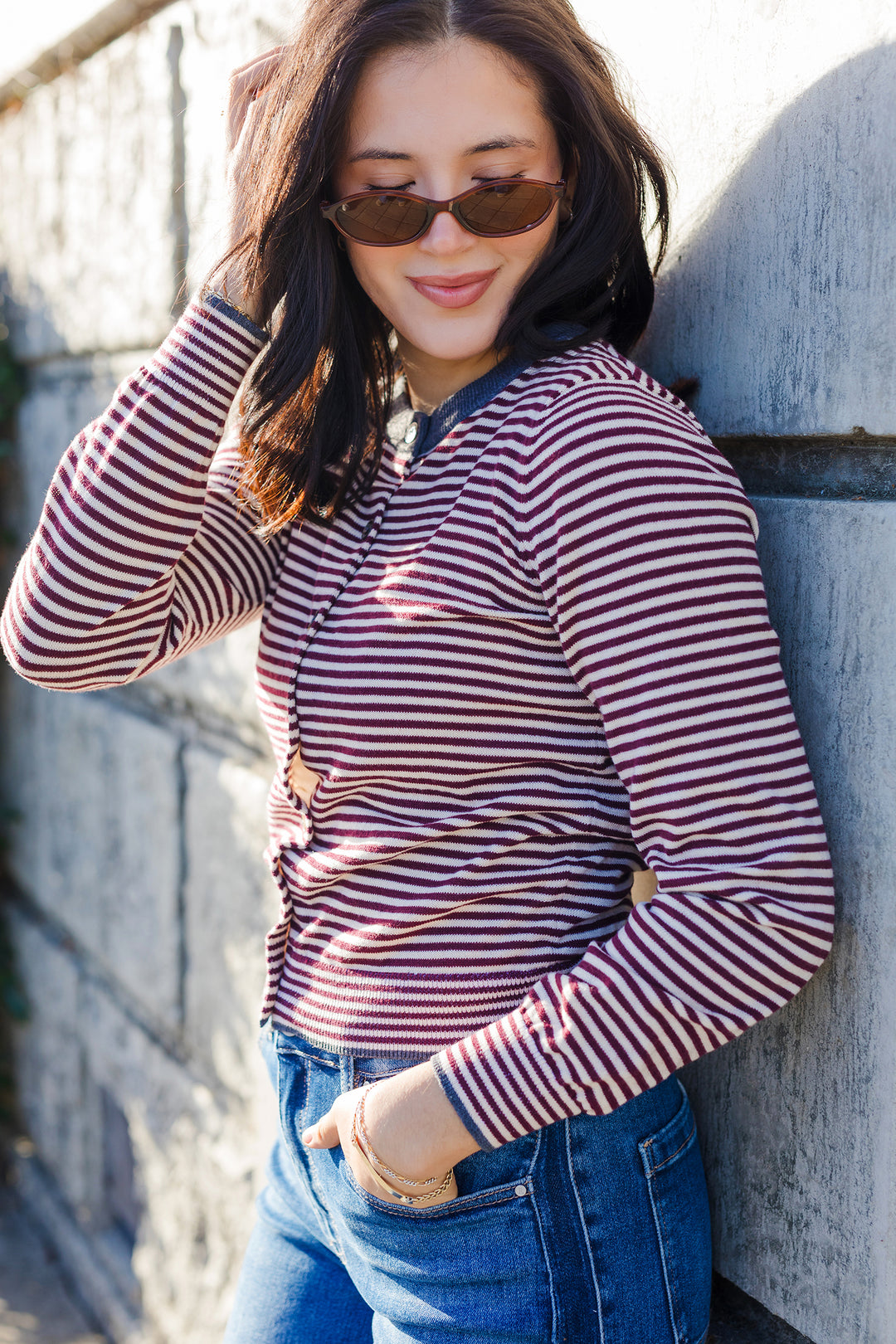 The Club Classic Striped Button Down Cardigan