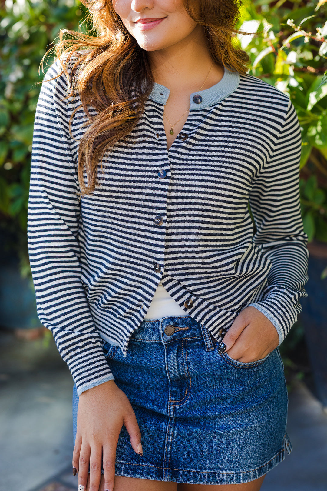 The Club Classic Striped Button Down Cardigan