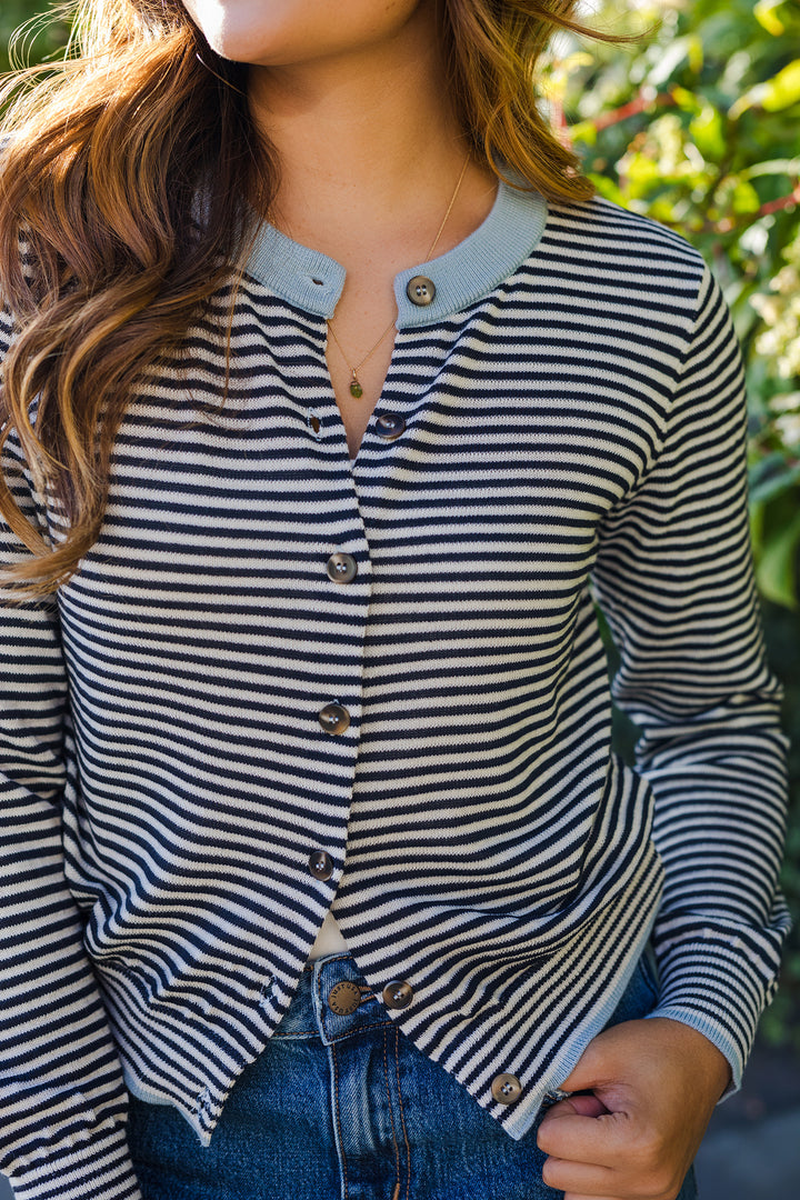 The Club Classic Striped Button Down Cardigan