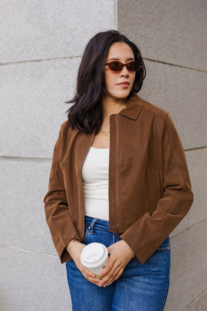 The Truffle Faux Leather Cropped Jacket