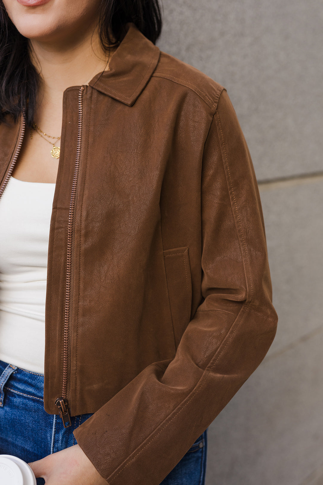 The Truffle Faux Leather Cropped Jacket
