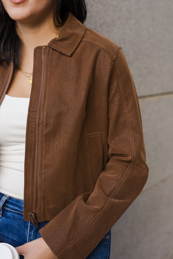The Truffle Faux Leather Cropped Jacket