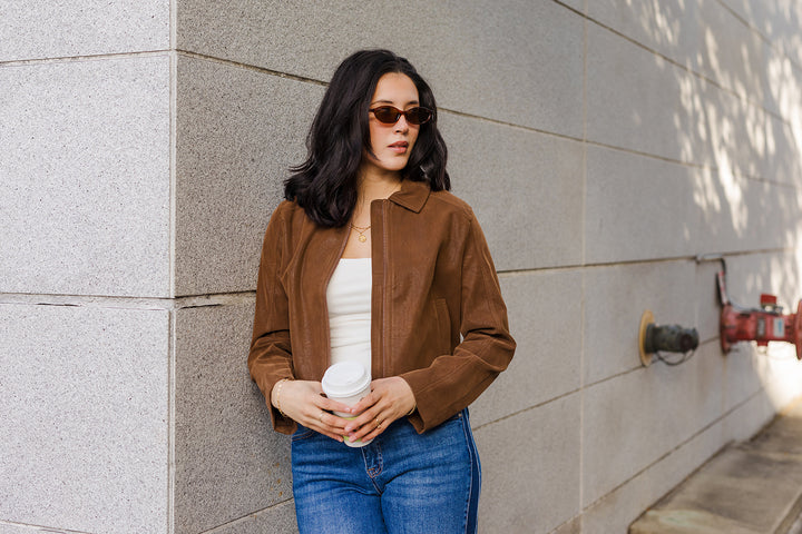 The Truffle Faux Leather Cropped Jacket