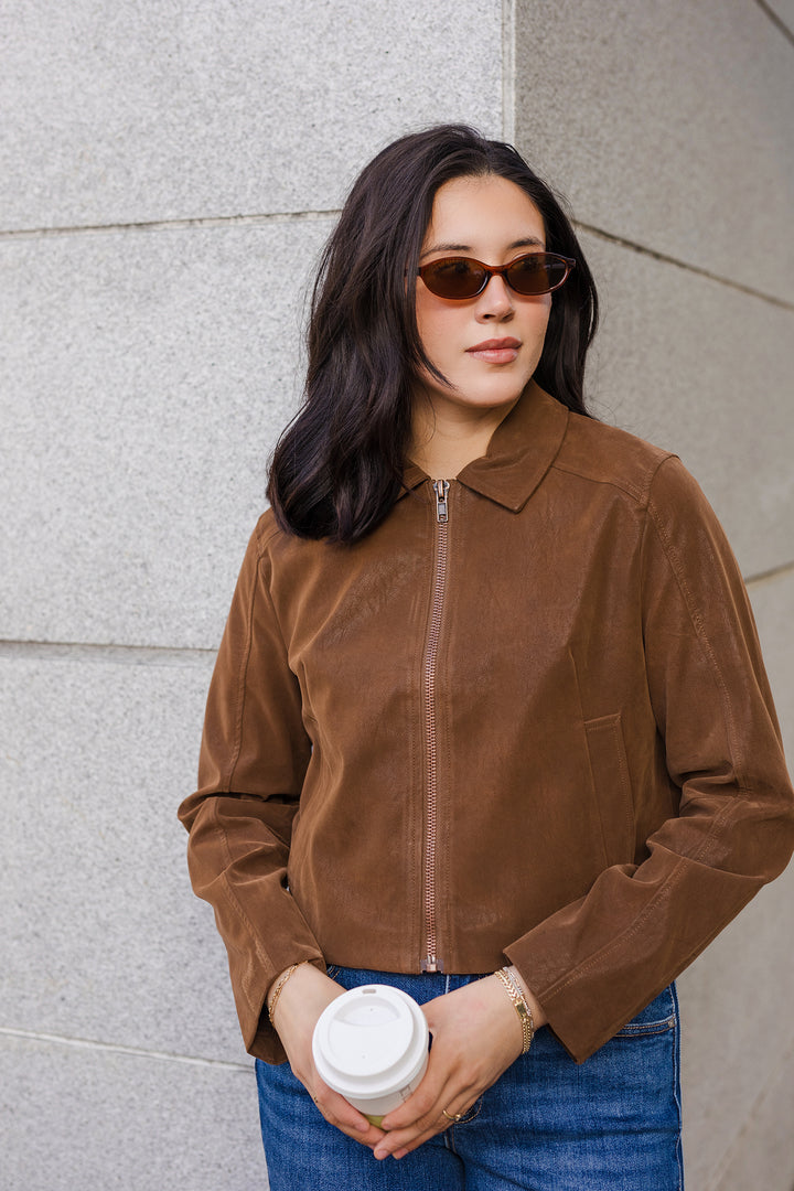 The Truffle Faux Leather Cropped Jacket