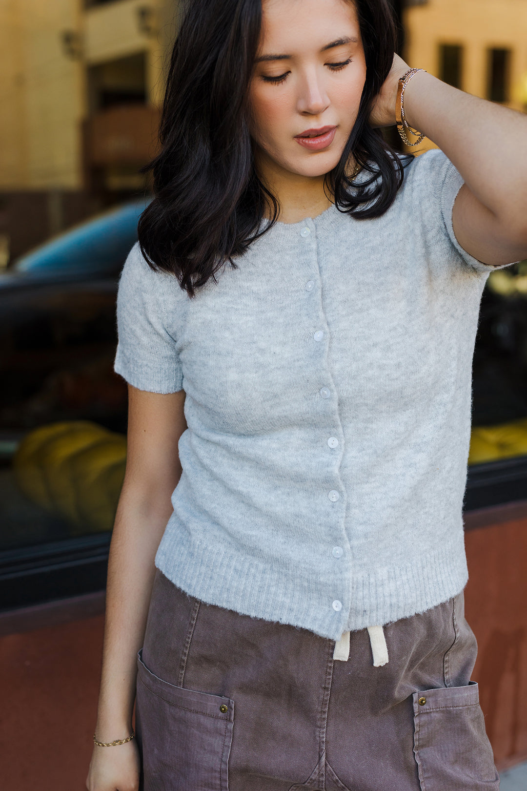 The Adeline Soft Knit Button Short Sleeve Cardigan