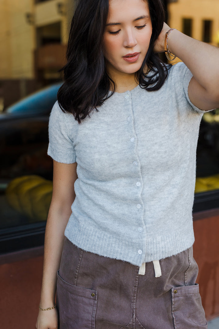 The Adeline Soft Knit Button Short Sleeve Cardigan
