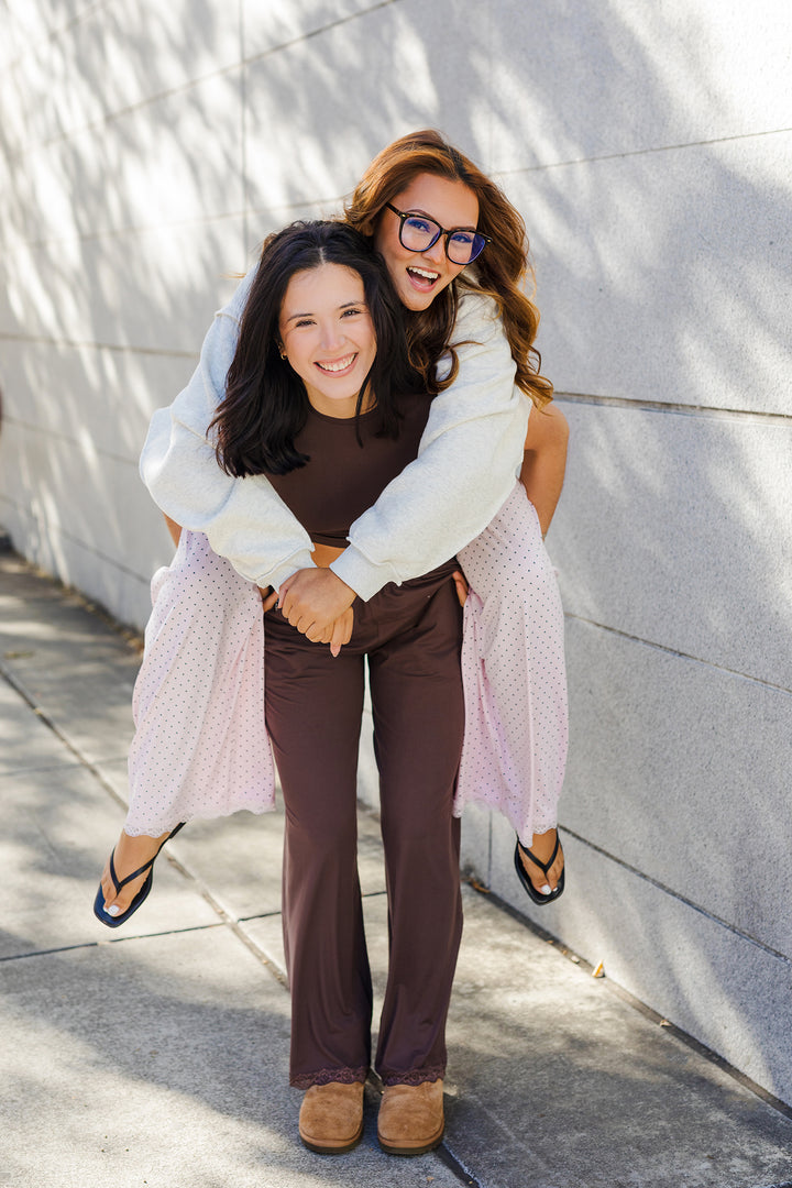 The Cozy Kayti Soft Knit Lace Trim Pants