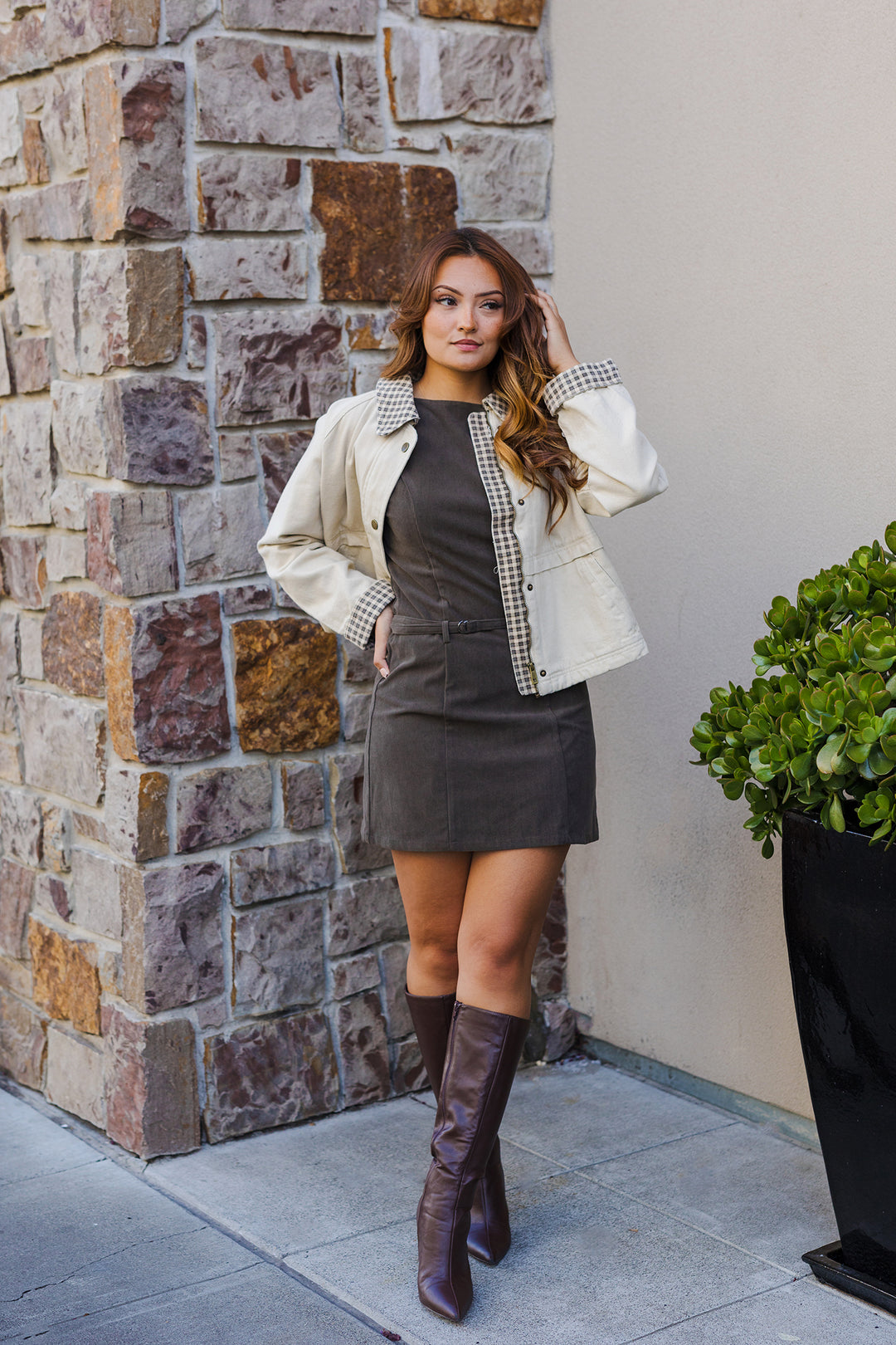 The Perfectly Gingham Cream Barn Jacket