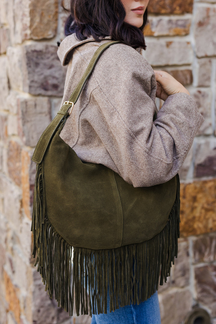 The Reba Olive Fringe Bag