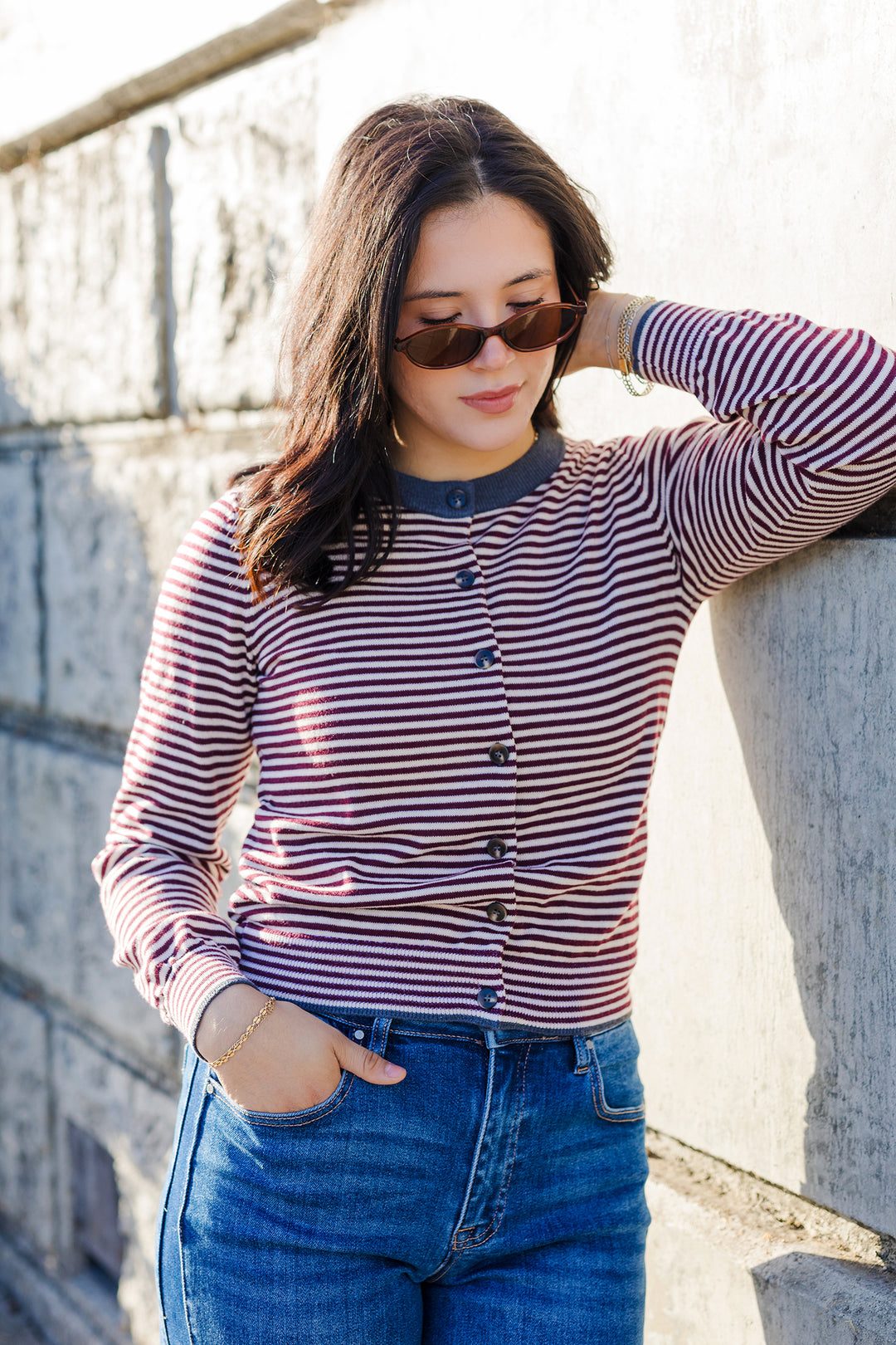 The Club Classic Striped Button Down Cardigan