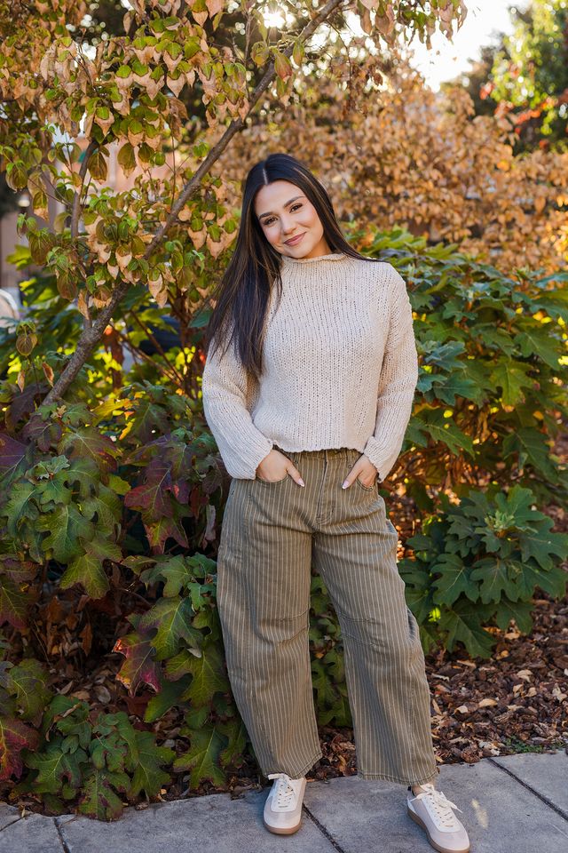 The Lucky Break Pinstripe Barrel Pants