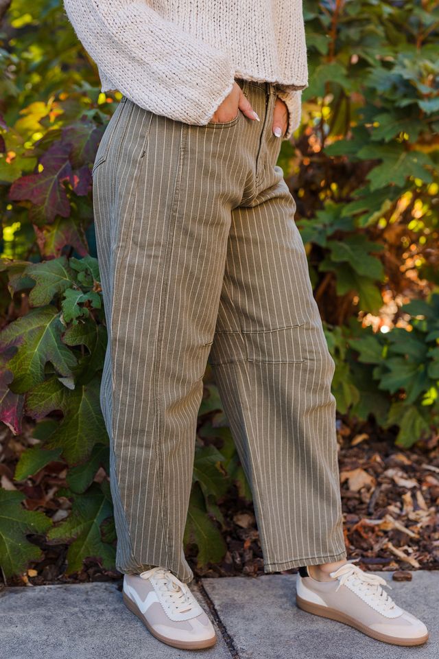The Lucky Break Pinstripe Barrel Pants
