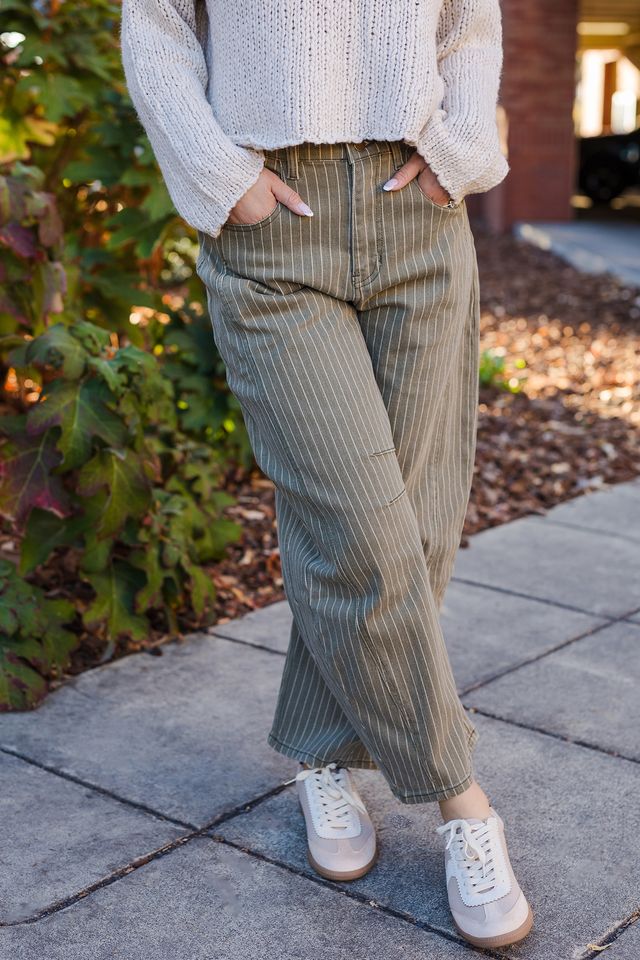 The Lucky Break Pinstripe Barrel Pants