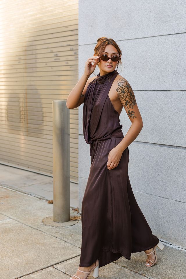 The Downtown Chic Satin Drape Wide Leg Pants