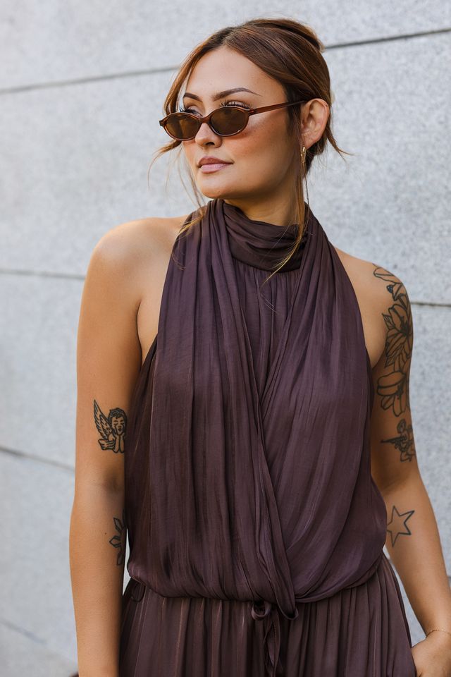 The Downtown Chic Satin Drape Halter Top