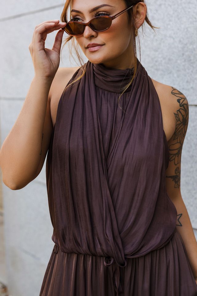 The Downtown Chic Satin Drape Halter Top