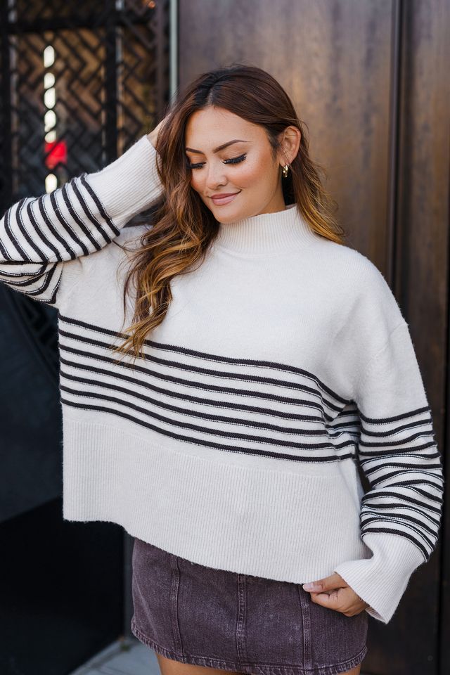 The Retro Girl High-Neck Stripe Sweater