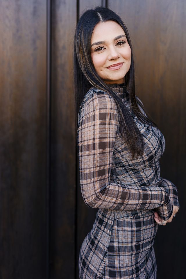 The Westbury Mock Neck Plaid Midi Dress
