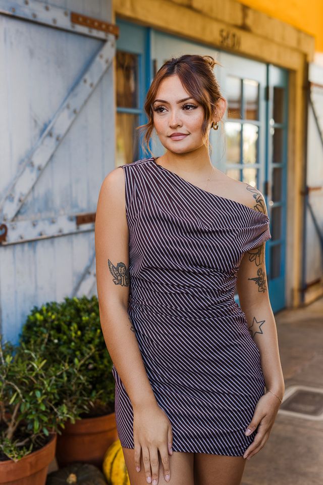 The Bitter Sweet Chocolate Striped Mini Dress