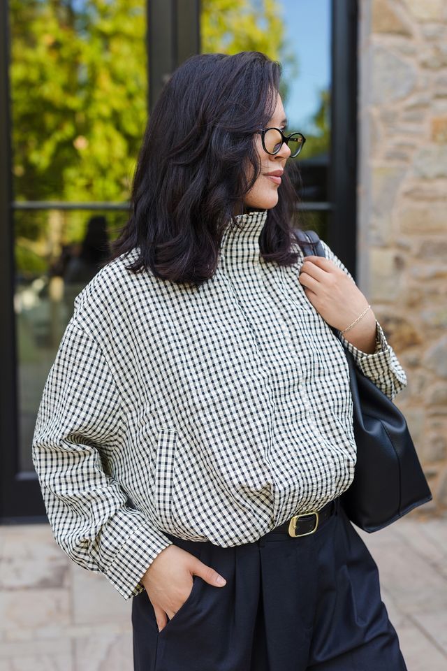 The Margot Gingham Zip-Up Bomber Jacket