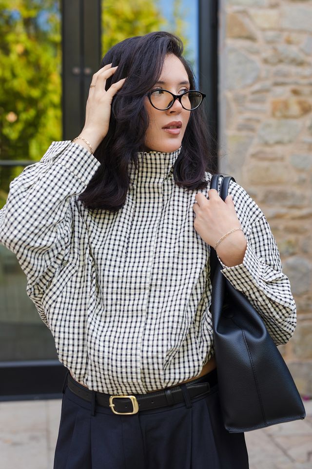 The Margot Gingham Zip-Up Bomber Jacket