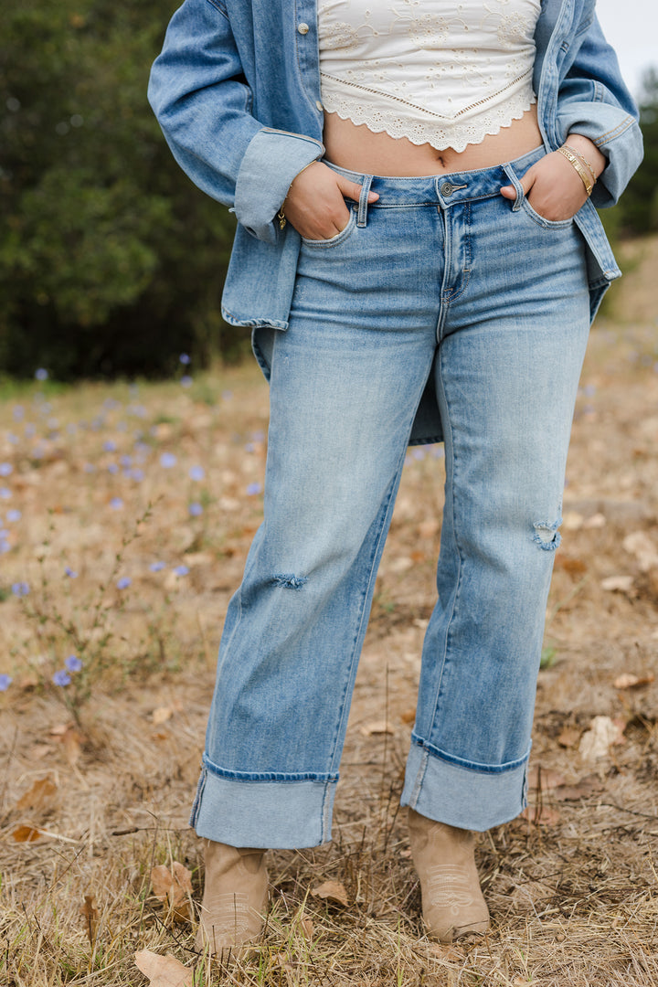 The Reagan Medium Cuffed Mid Rise Dad Jeans by Hidden