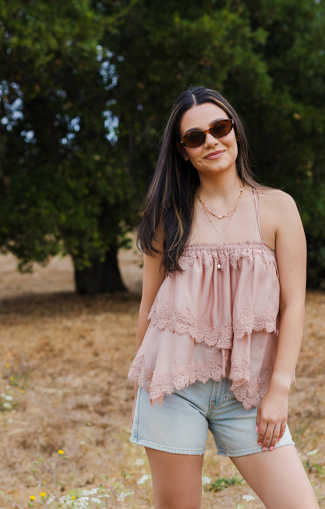 The Rosie Lace Trim Tiered Cami Top