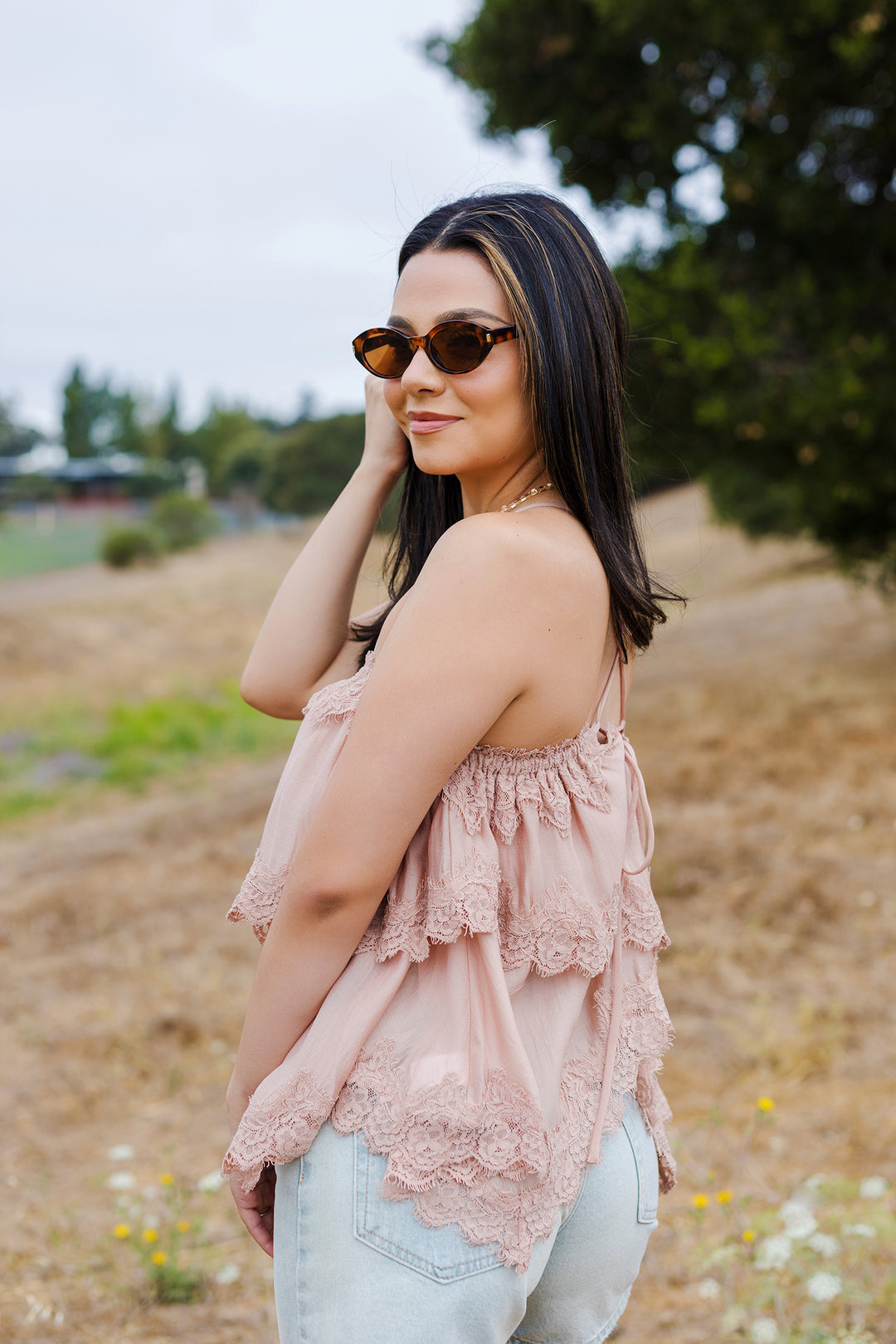 The Rosie Lace Trim Tiered Cami Top