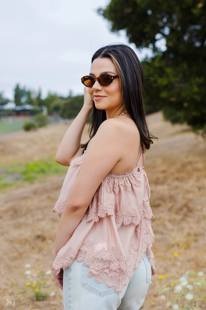 The Rosie Lace Trim Tiered Cami Top