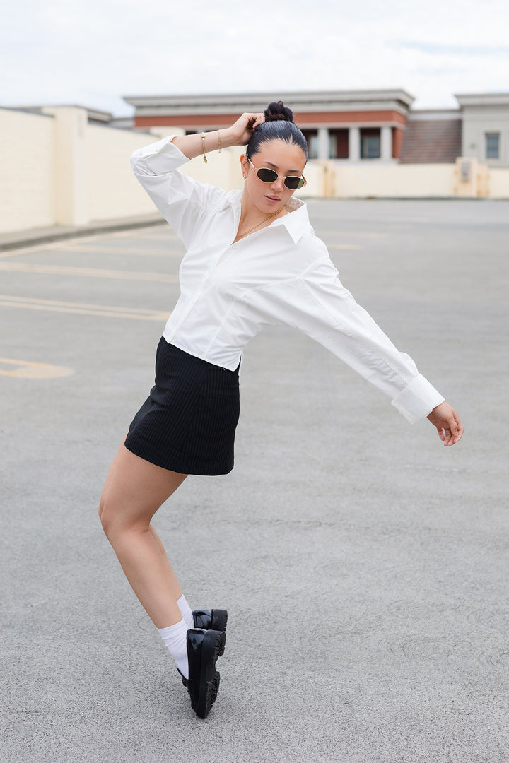 The Veronica Pinstripe Mini Skirt