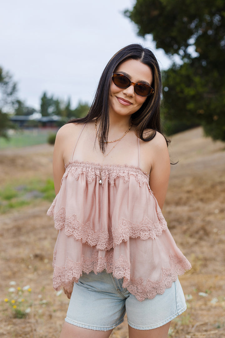 The Rosie Lace Trim Tiered Cami Top