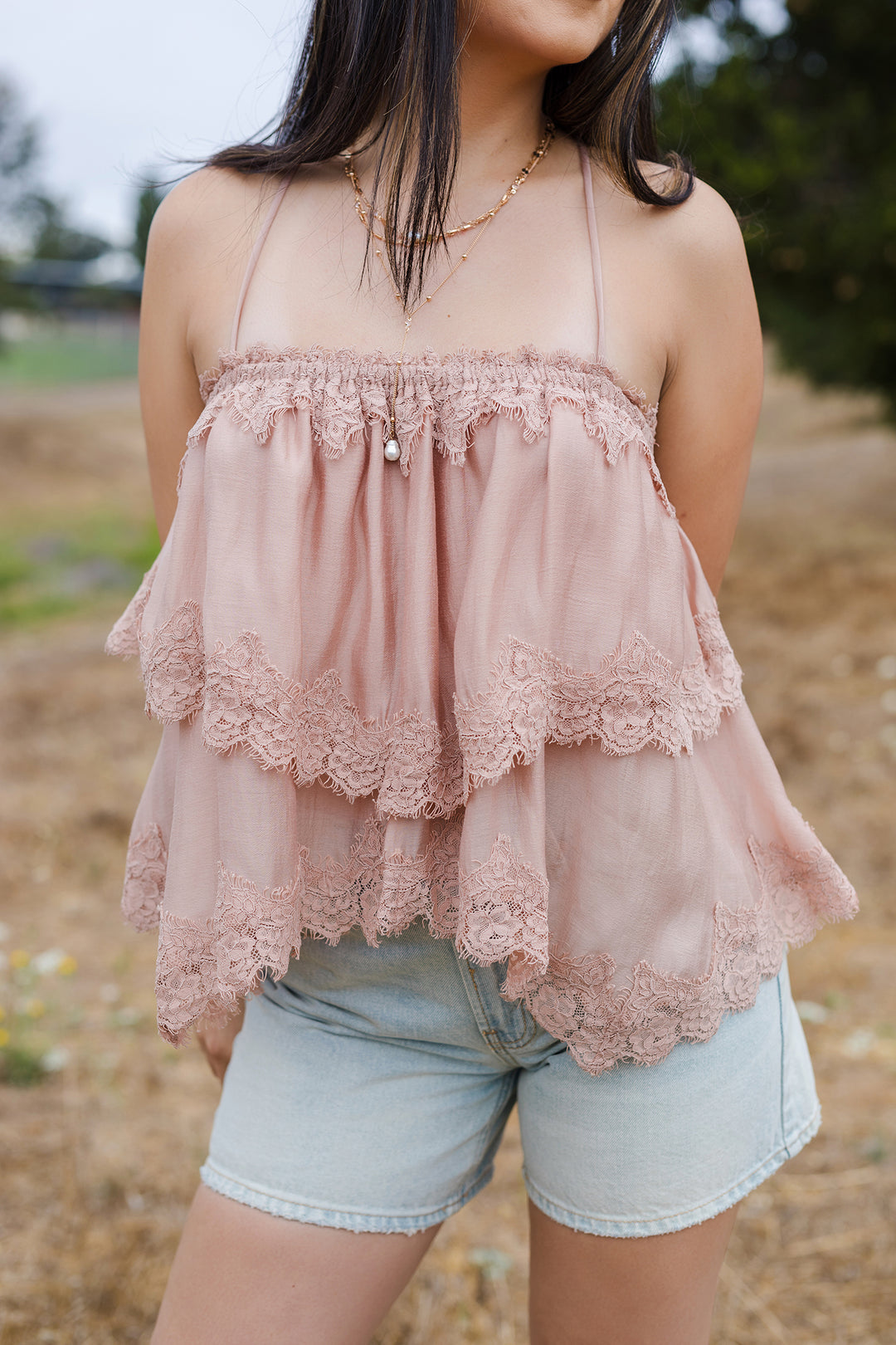 The Rosie Lace Trim Tiered Cami Top