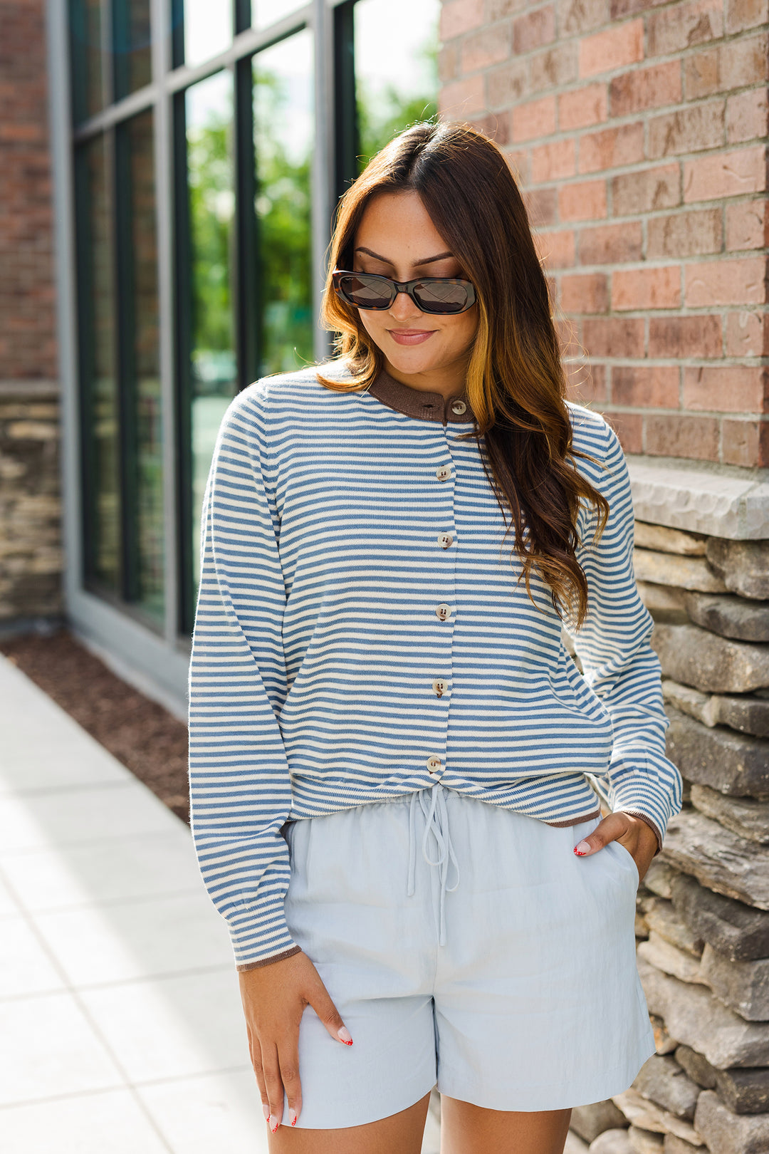 The Club Classic Striped Button Down Cardigan
