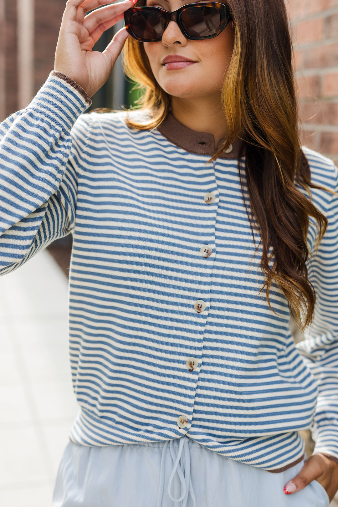 The Club Classic Striped Button Down Cardigan