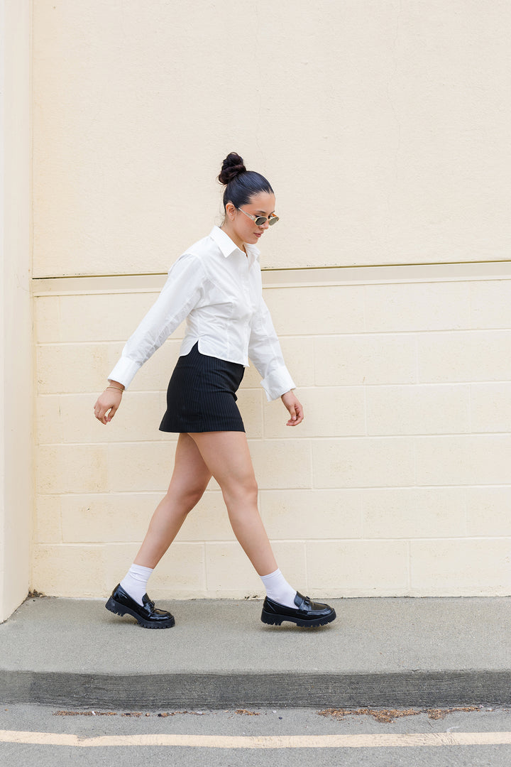 The Veronica Pinstripe Mini Skirt