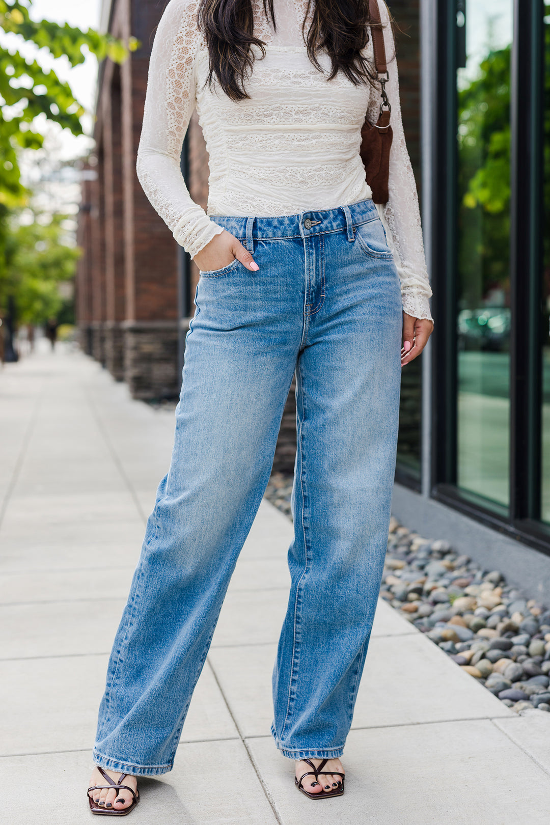 The Alexis Medium Wash 31in Inseam High Rise Relaxed Dad Jeans by Hidden