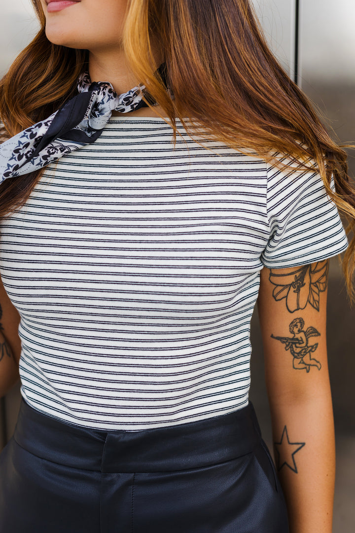 The Heidi Striped Wide Neck Tee