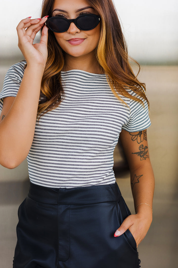 The Heidi Striped Wide Neck Tee