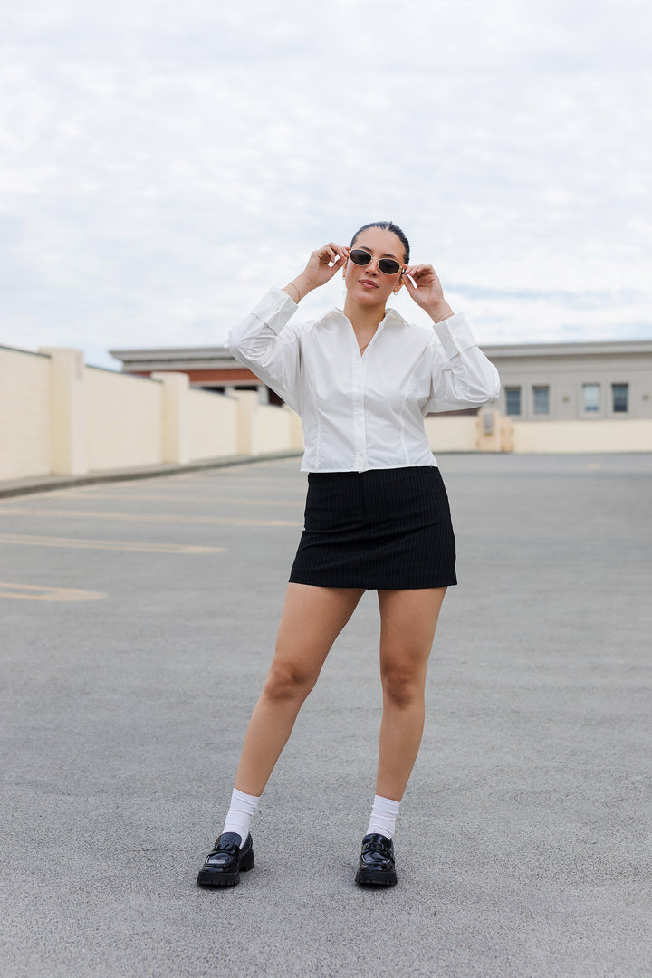The Veronica Pinstripe Mini Skirt