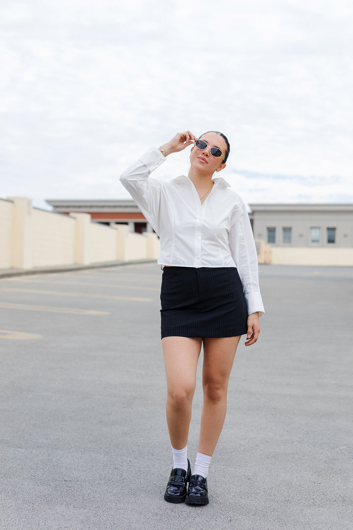 The Veronica Pinstripe Mini Skirt